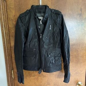 SAM Black 100% Genuine Leather Jacket - MOTO style - size MEDIUM